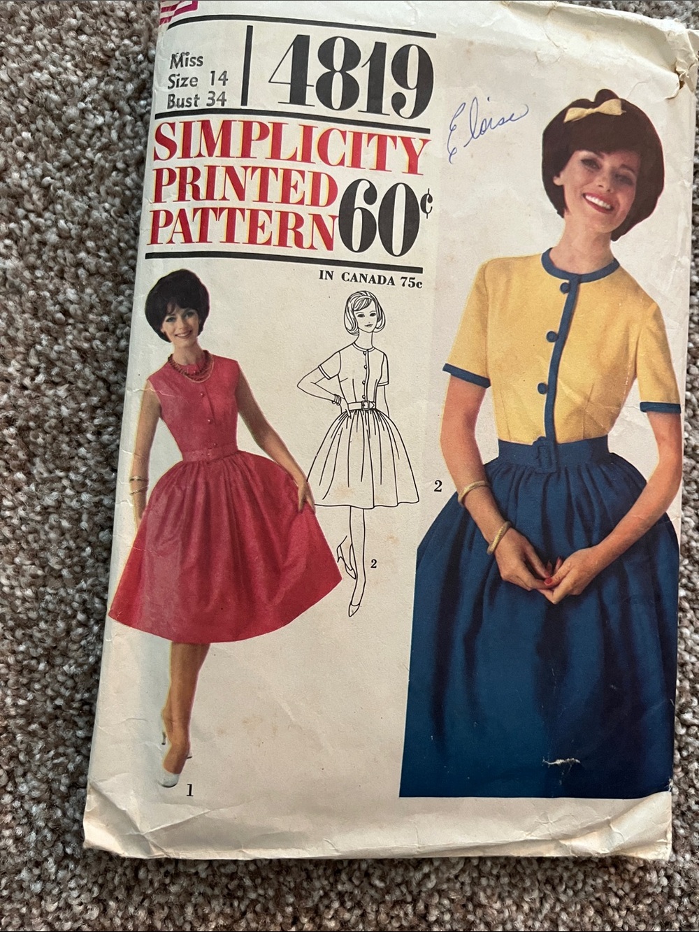 Simplicity  Vintage Dress Sewing pattern. From the 60s